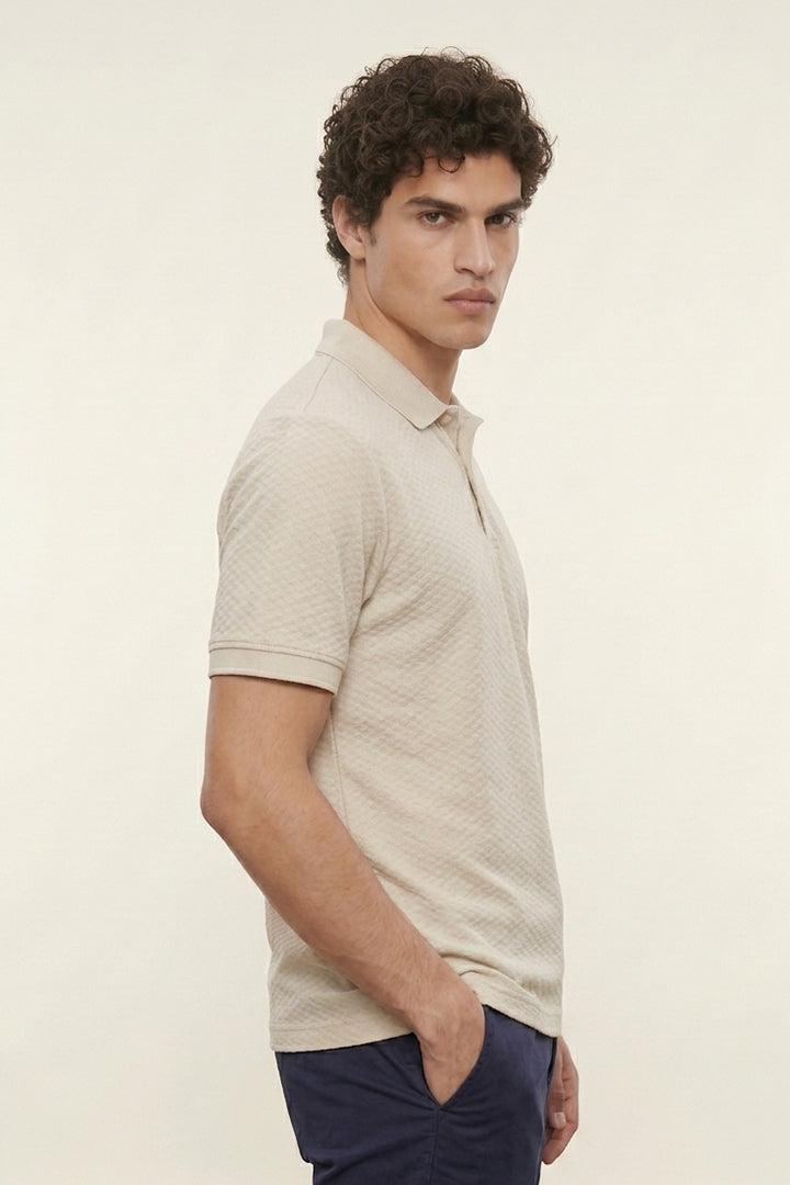 Jacquard Textured Polo - Beige alternate view