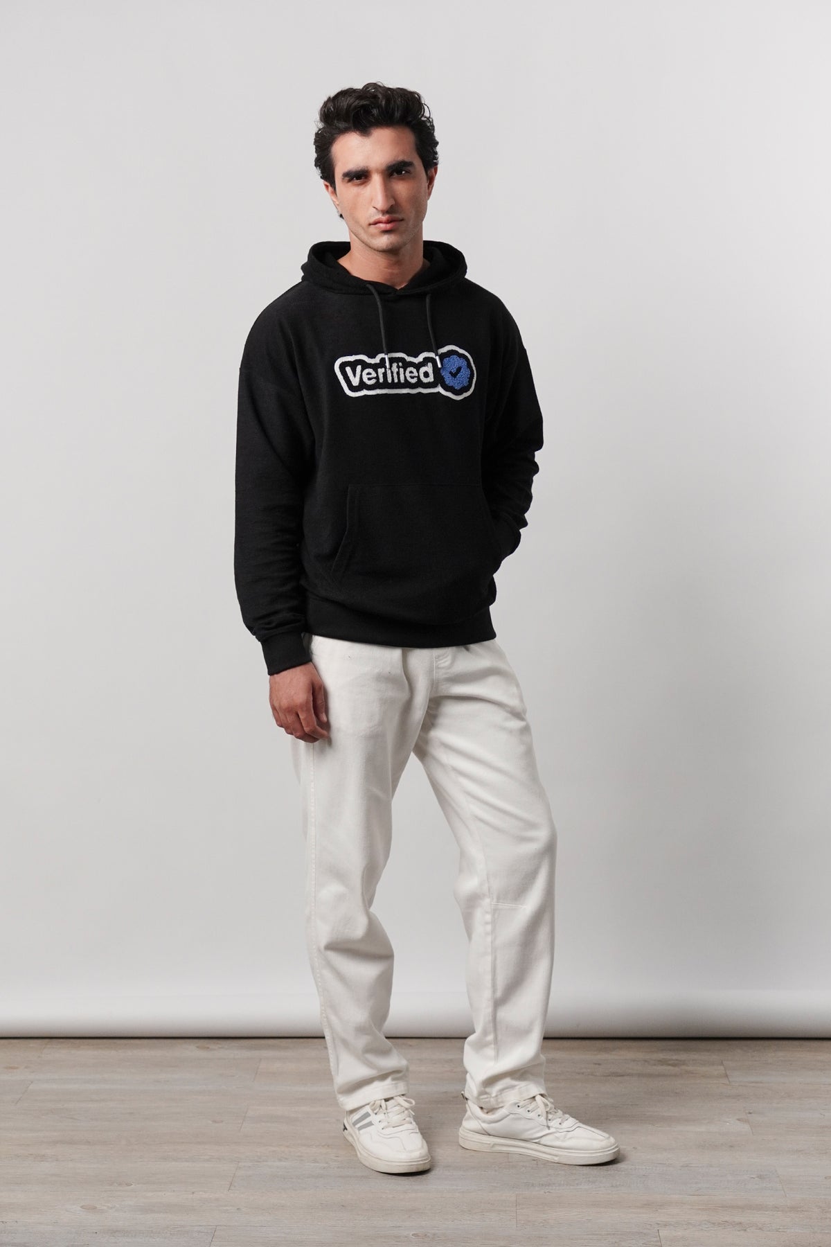 Pullover Embroidered Hoodie - Black
