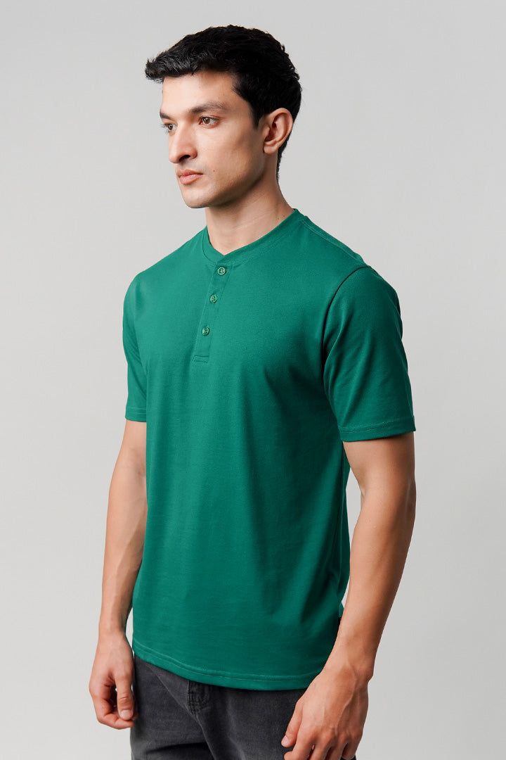 Regular Fit Henley T-Shirt - Green