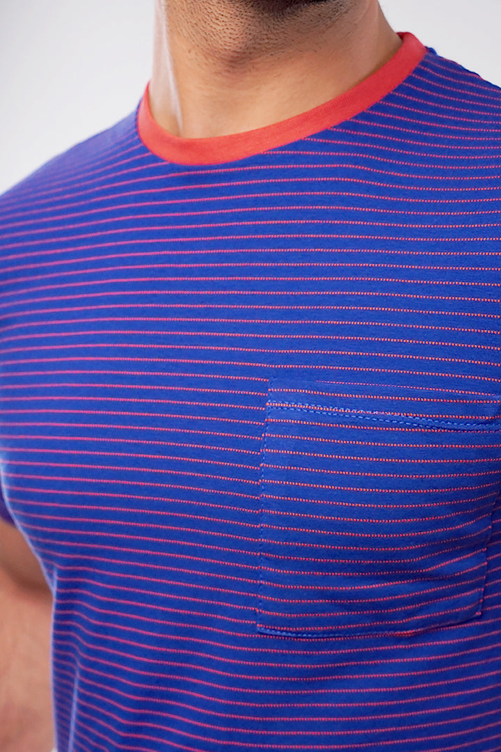 Striped Pocket T-Shirt - Blue & Orange - FA alternate view