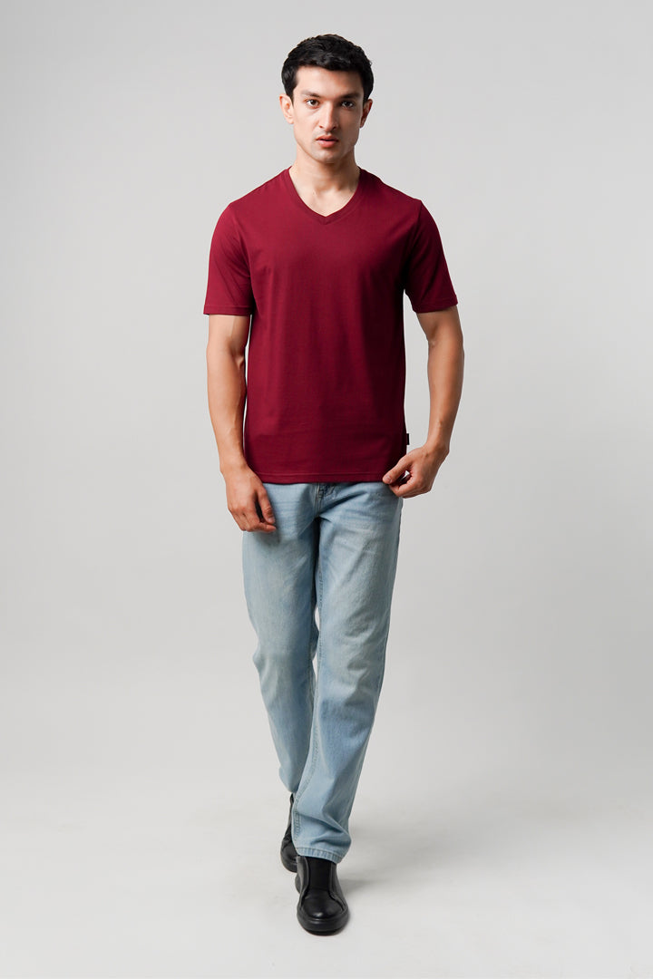 Regular Fit V-Neck T-Shirt - Maroon