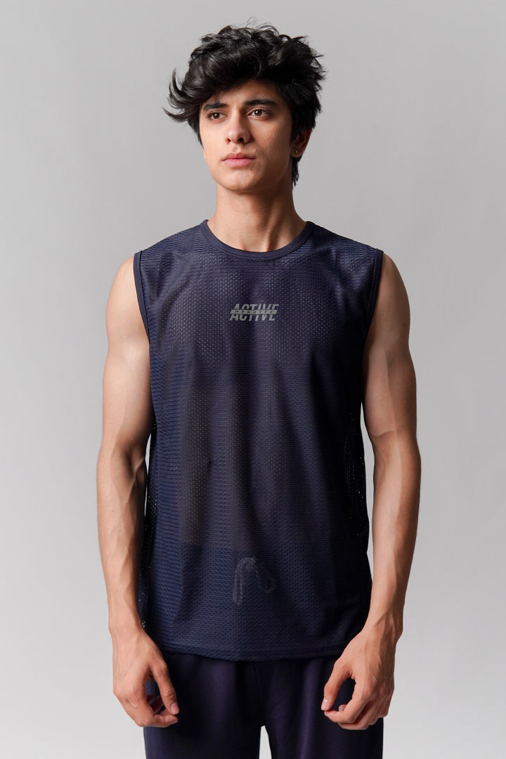 Mesh Tank Top - Navy Blue