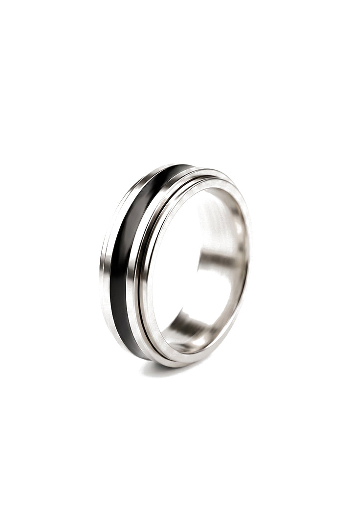 Center Groove Band Ring - Silver & Black