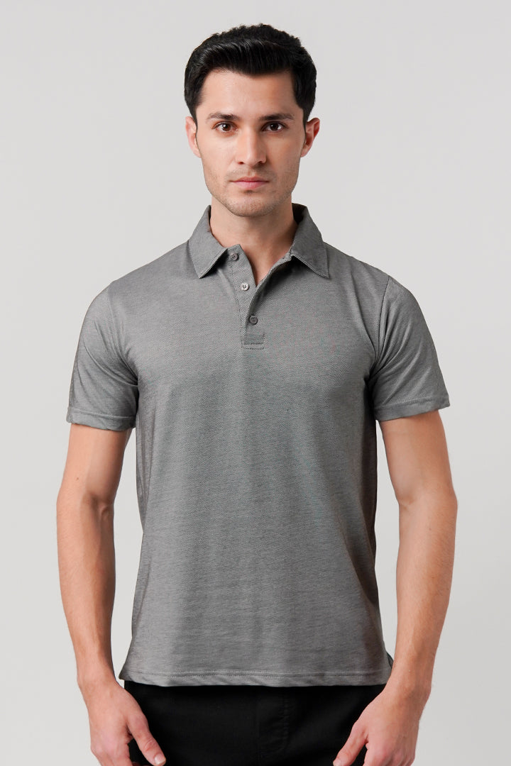 Textured Lycra Polo Shirt - Grey