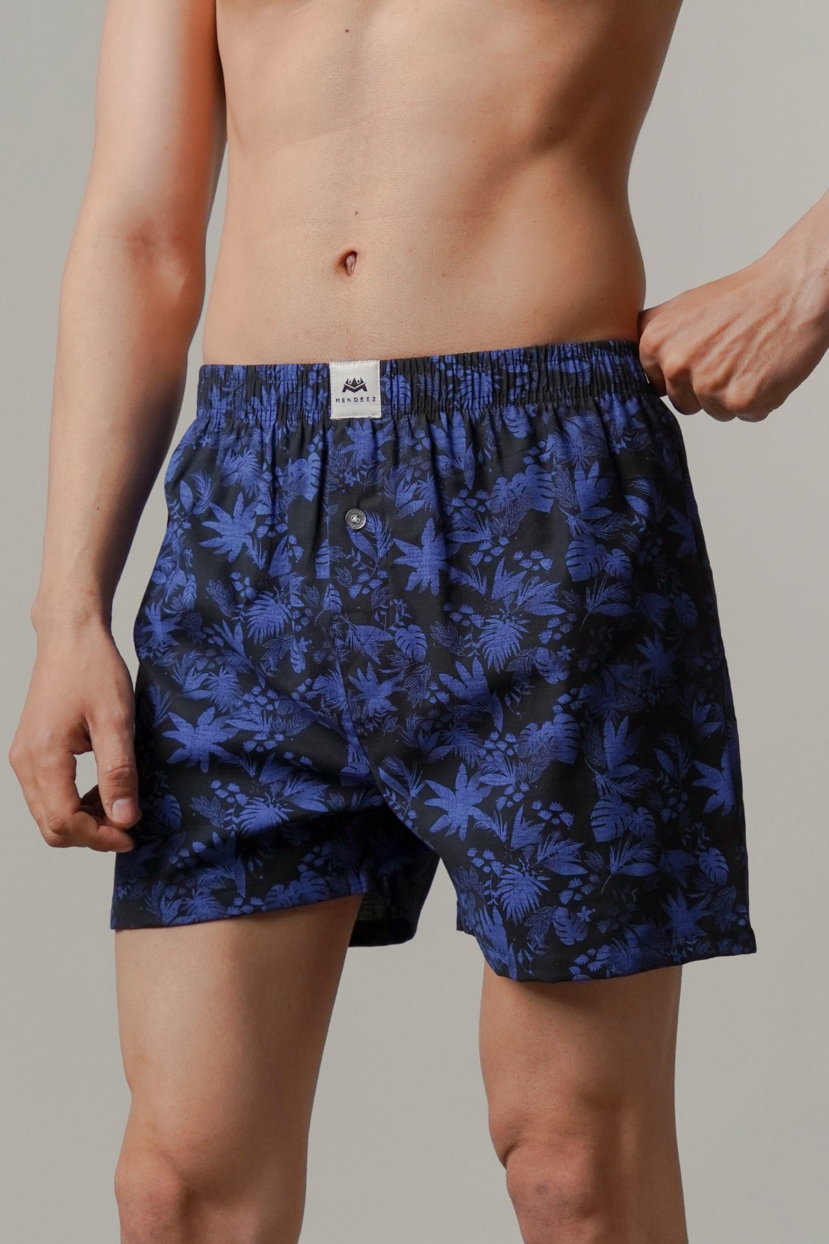 Printed Woven Boxer Shorts - Navy Blue