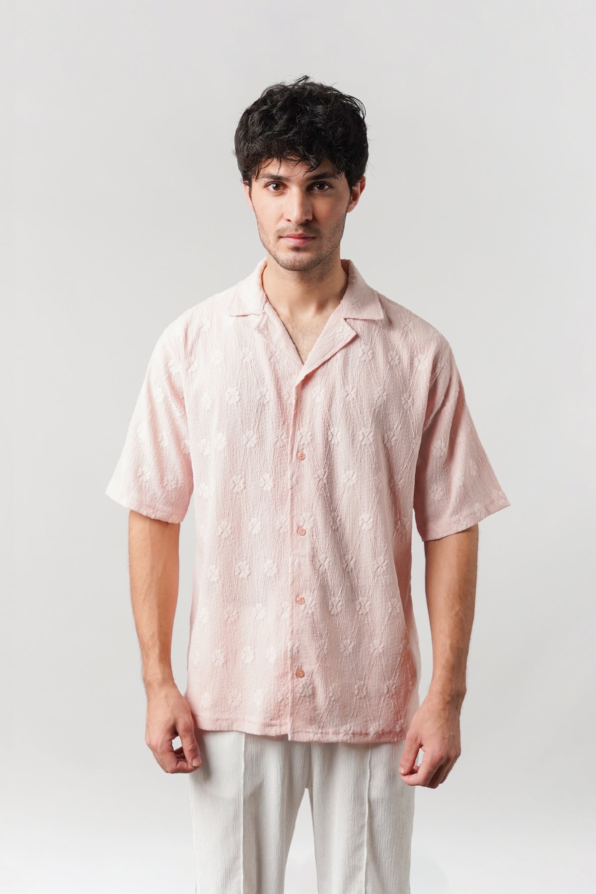 Knitted Cuban Shirt - Powder Pink