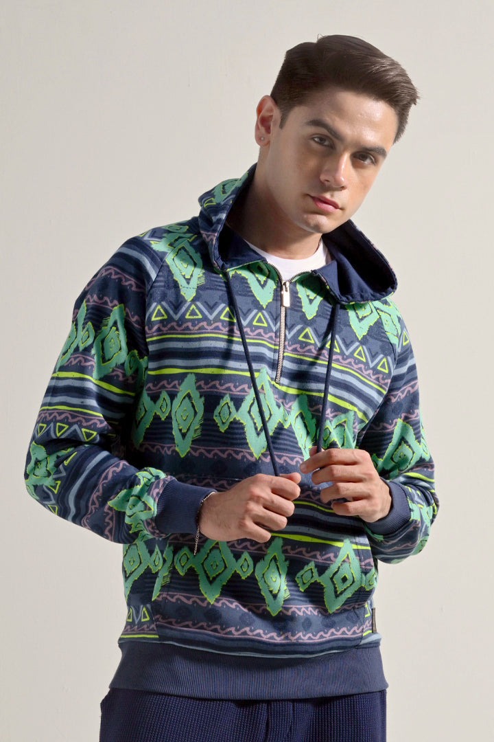 Printed Half Zipper Hoodie - Multicolor - FA alternate view