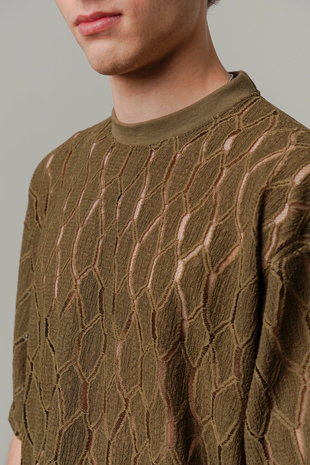 Knitted Oversized T-Shirt - Olive Green alternate view