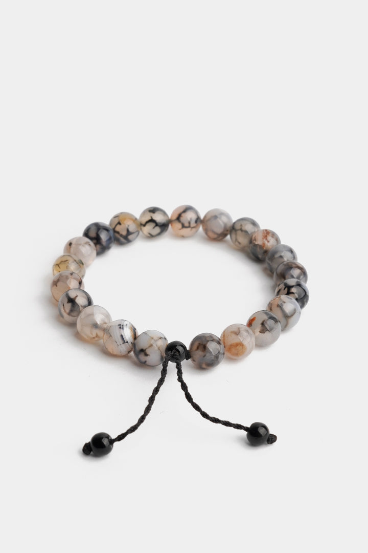Adjustable Beaded Bracelet - Off White & Black