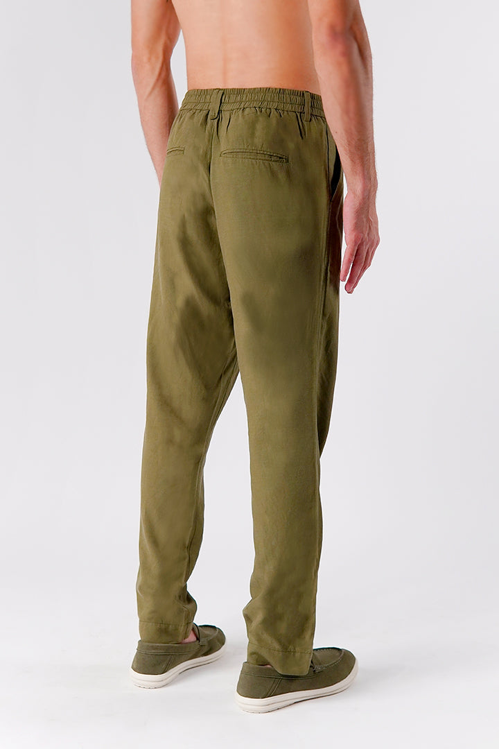 Straight Fit Linen Pants - Olive - FA