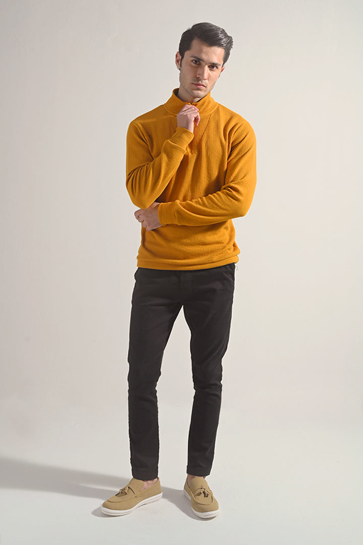 Textured Half Zipper Sweatshirt - Mustard - FA