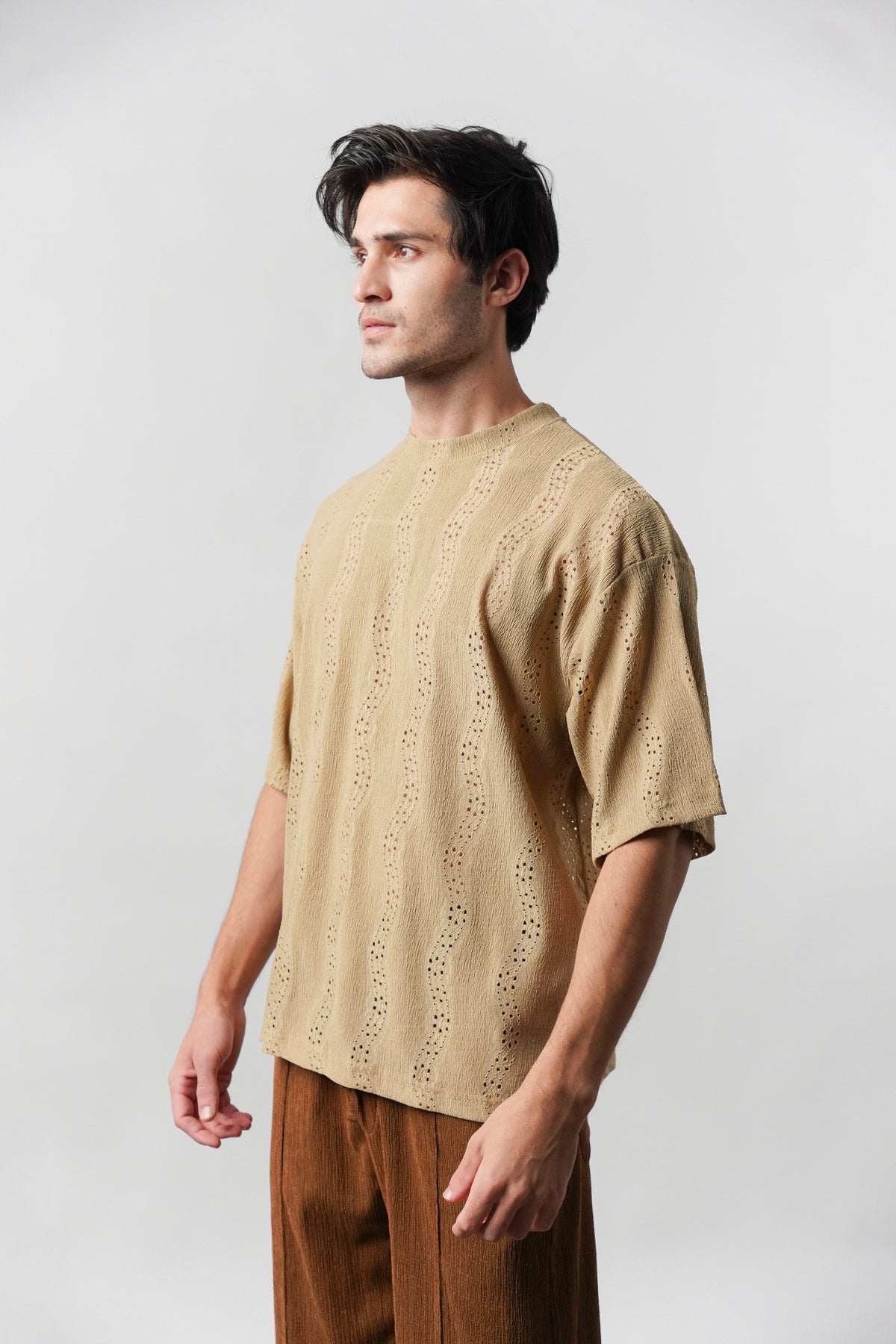 Textured Oversized T-Shirt - Sand Brown