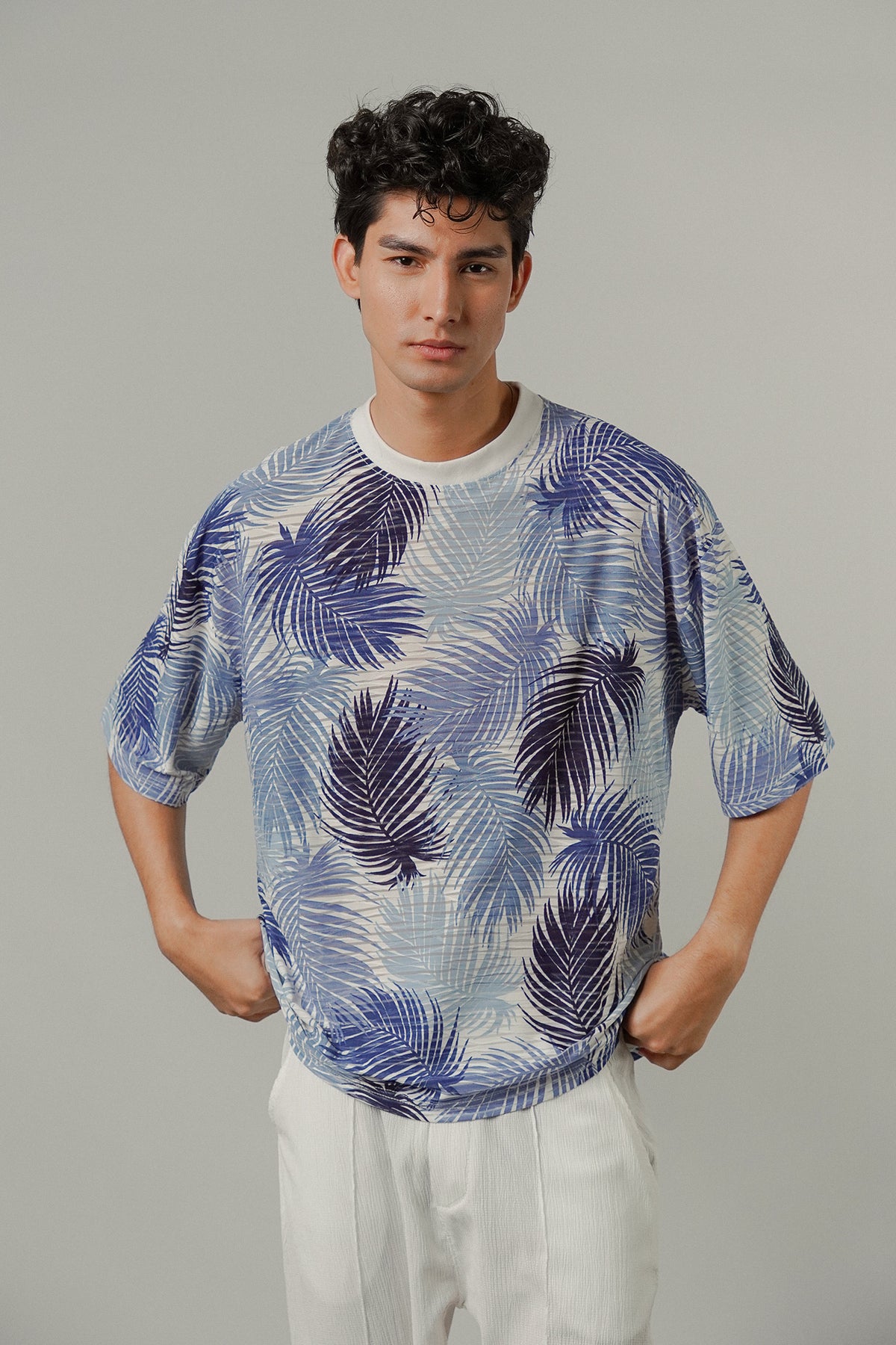Oversized Printed Tee - Blue