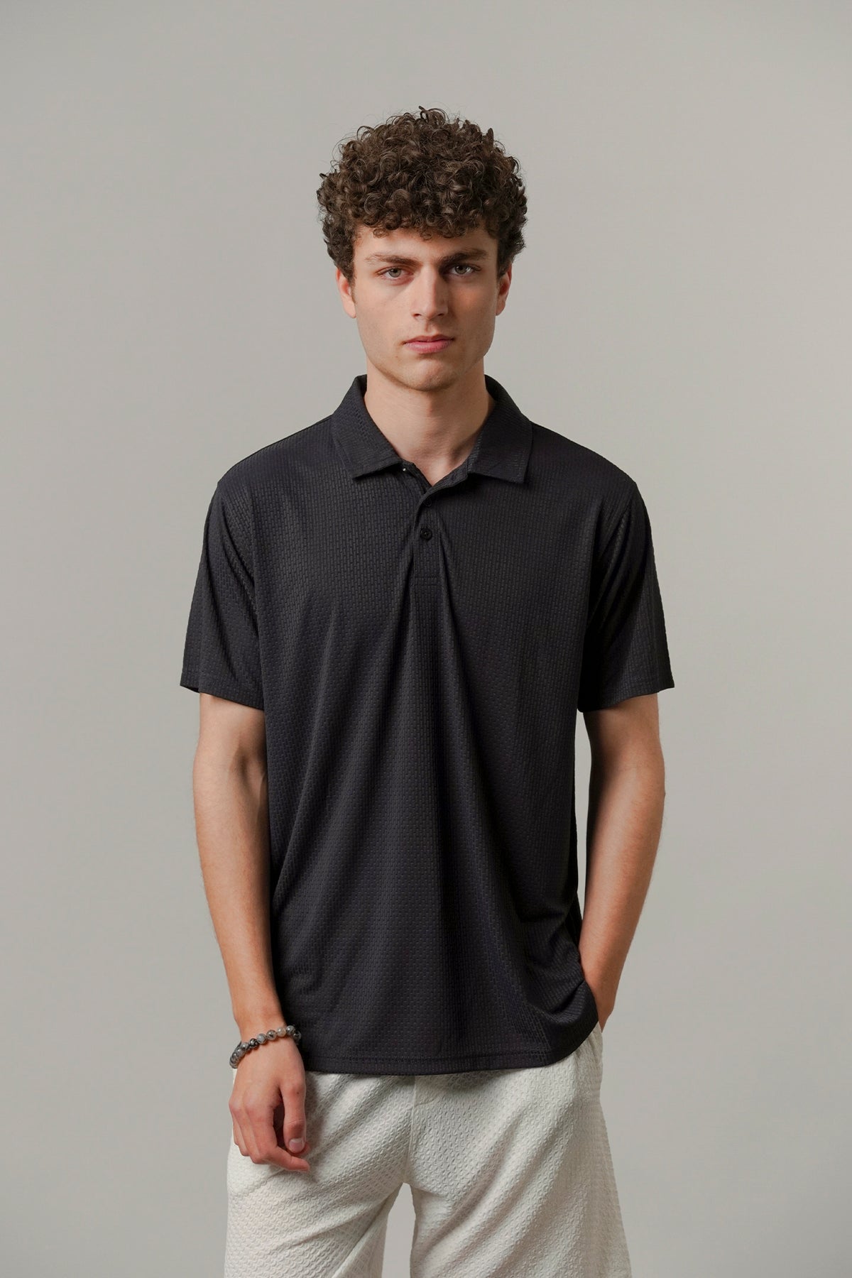 Textured Polo - Navy Blue
