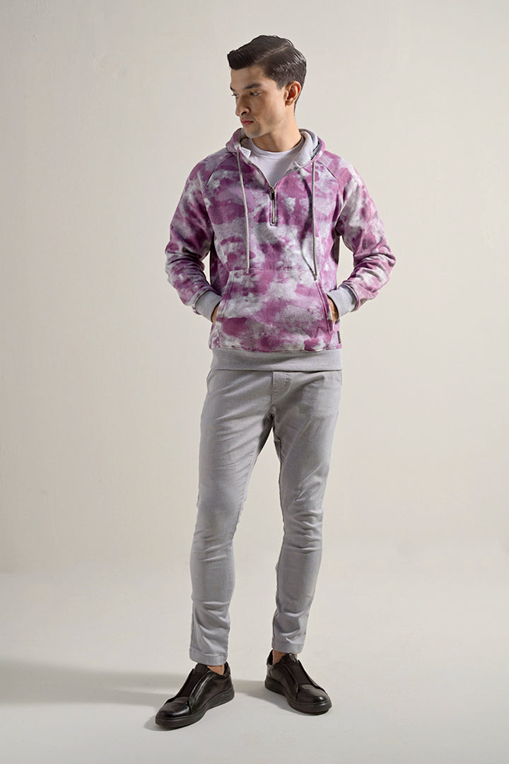 Tie & Dye Half Zipper Hoodie - Dusty Pink - FA alternate view