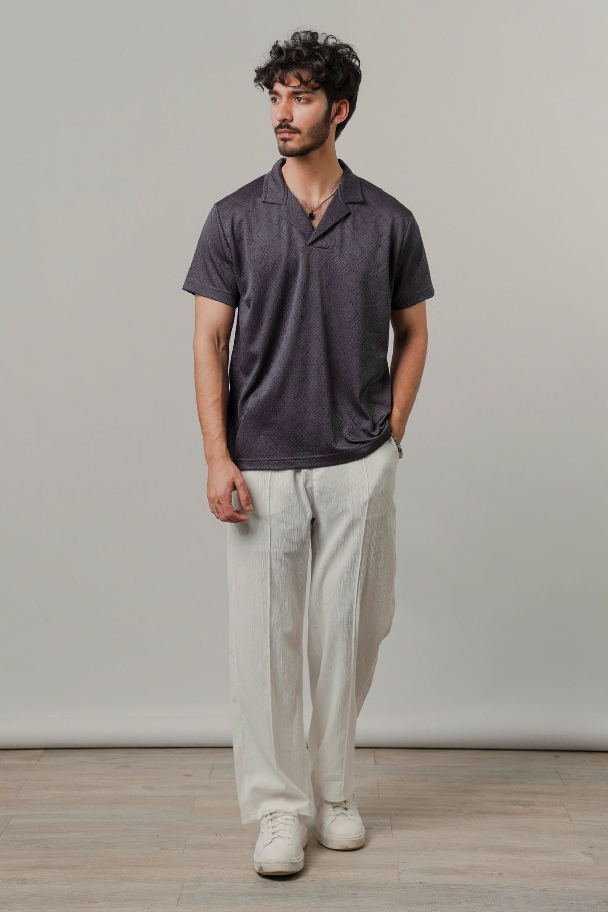 Cuban Collar Polo - Greyish Blue