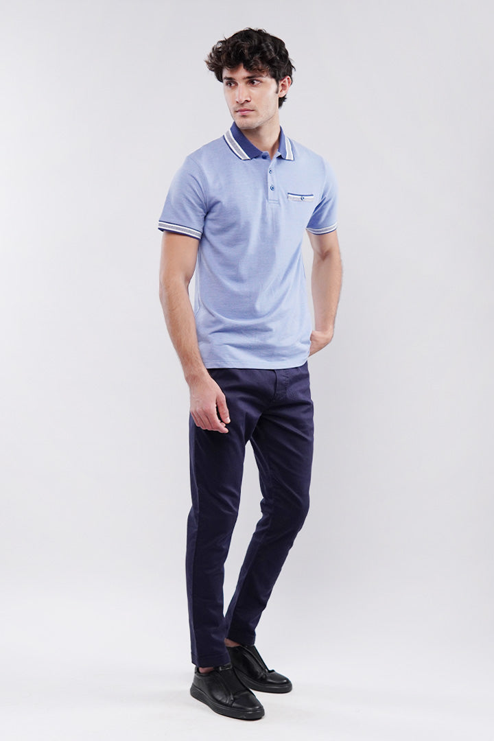Herringbone Polo Shirt - Blue - FA