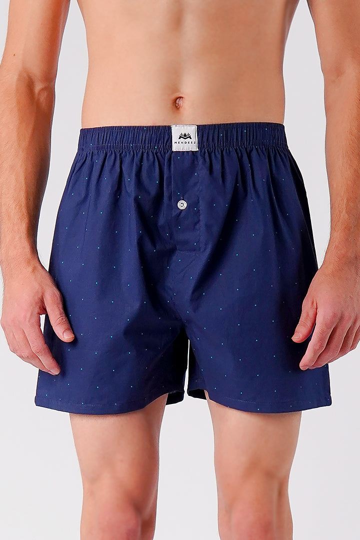 Printed Woven Boxer Shorts - Navy Blue