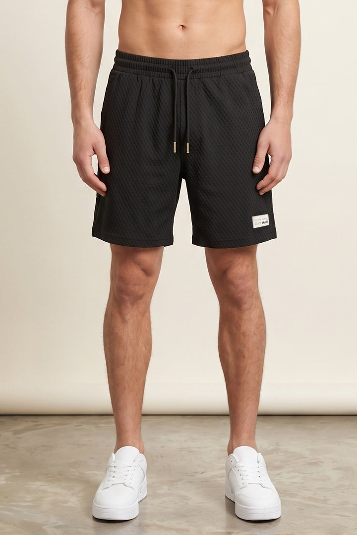 Diamond Mesh Textured Shorts - Black