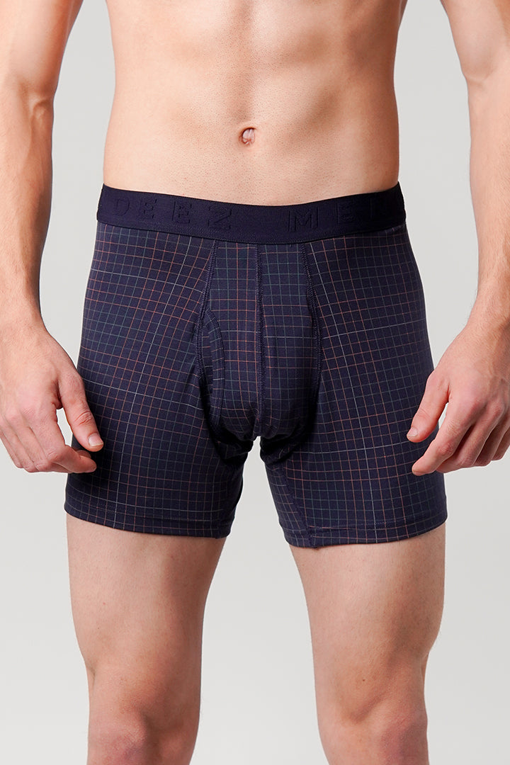 Checkered Ball Pouch Boxer - Navy Blue