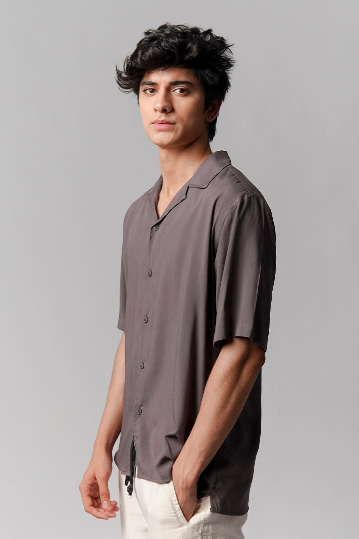 Linen Cuban Shirt - Grey - FA alternate view