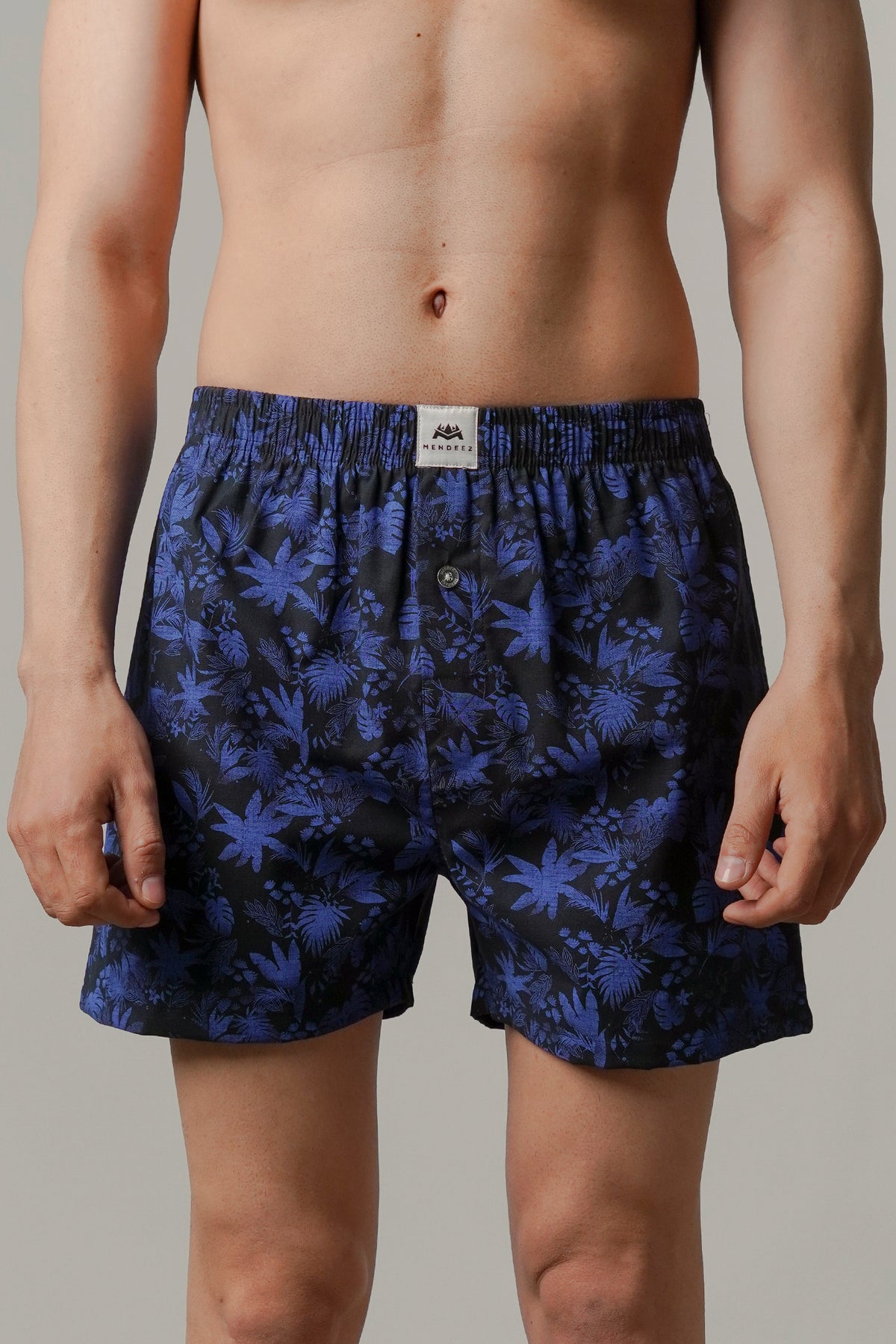 Printed Woven Boxer Shorts - Navy Blue