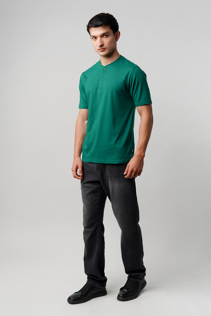 Regular Fit Henley T-Shirt - Green