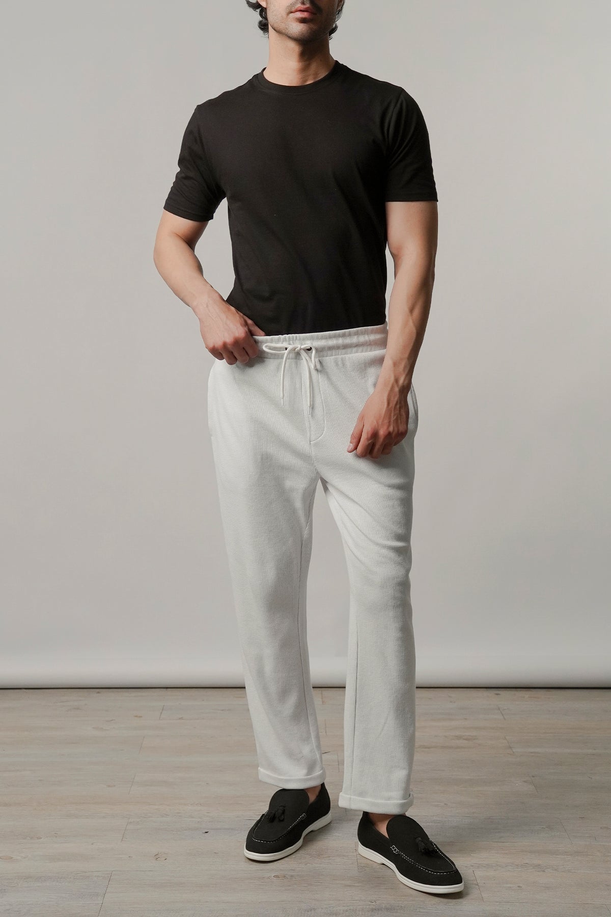 Folded Hem Jogger Pants - White