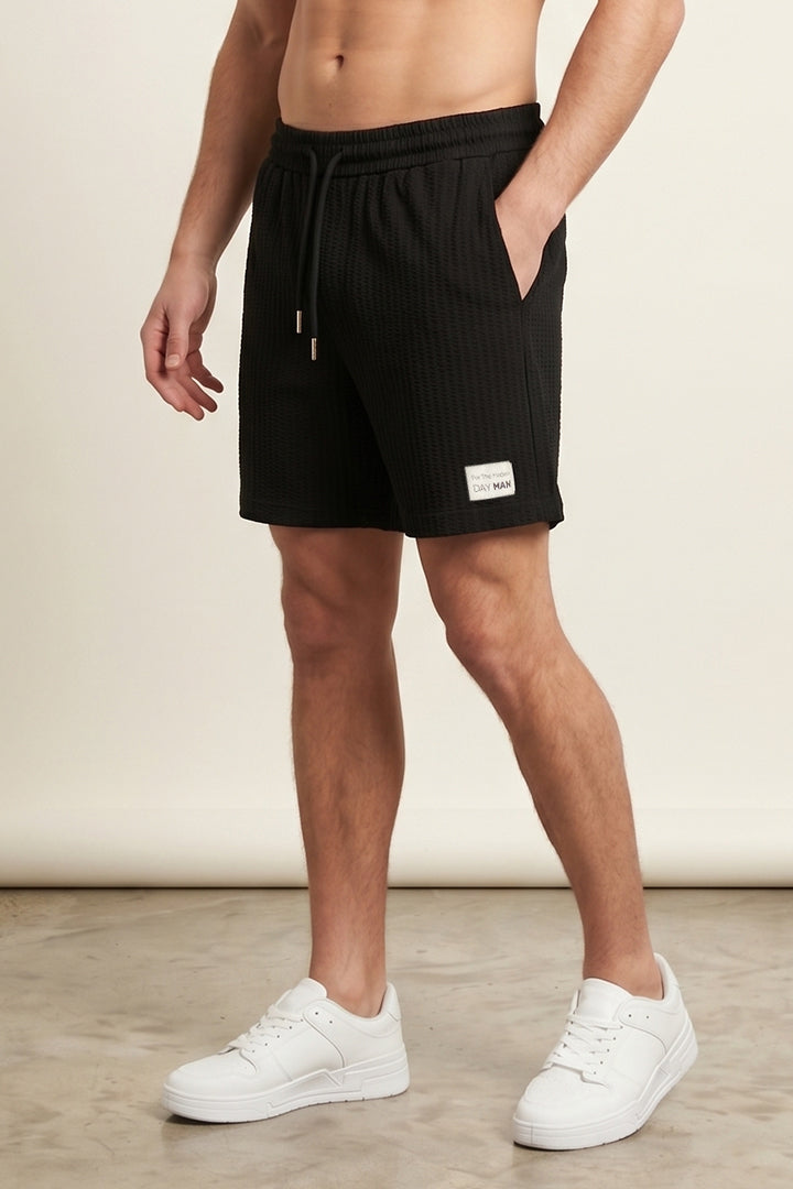 Vertical Stripe Textured Shorts - Black alternate view
