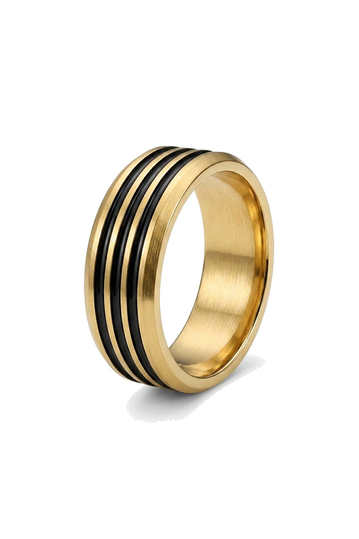 Multi Groove Band Ring - Gold & Black