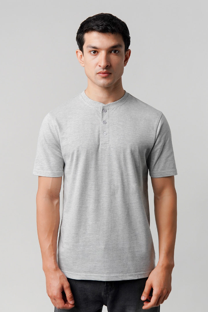 Regular Fit Henley T-Shirt - Heather Grey