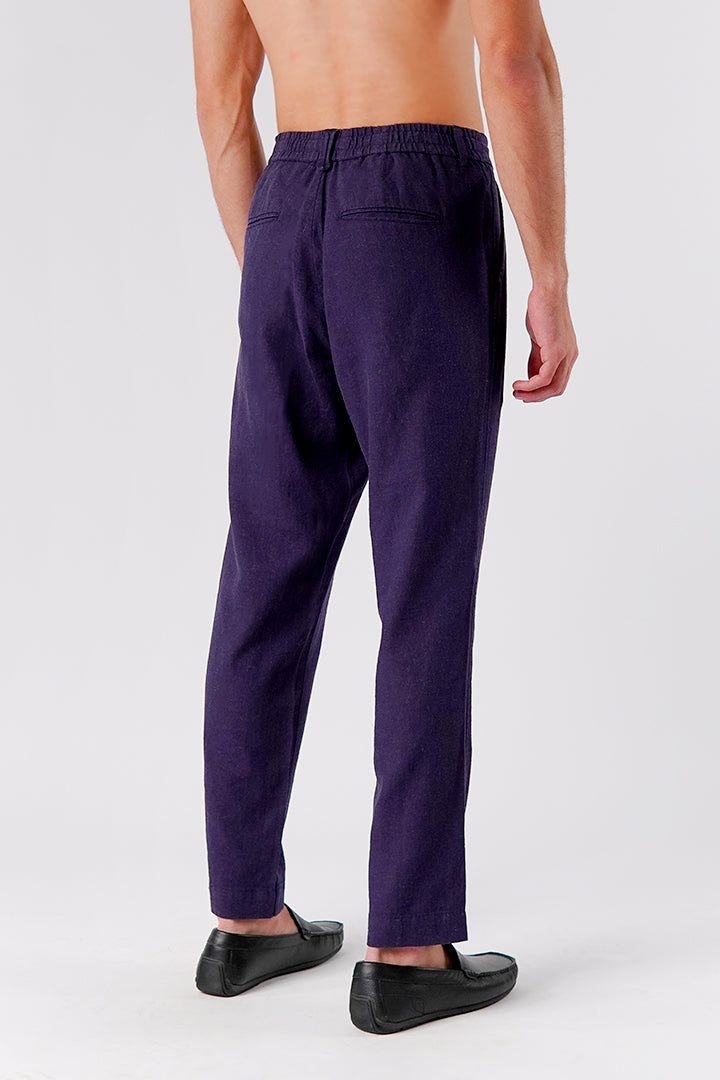 Straight Fit Linen Pants - Navy Blue - FA