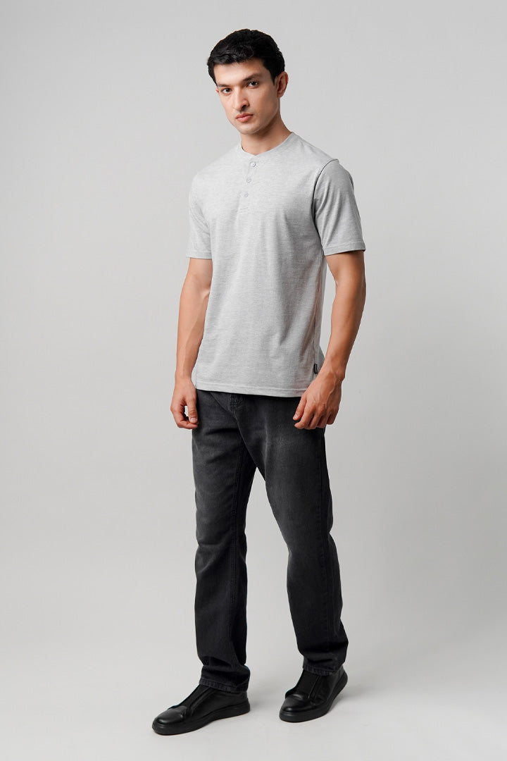 Regular Fit Henley T-Shirt - Heather Grey