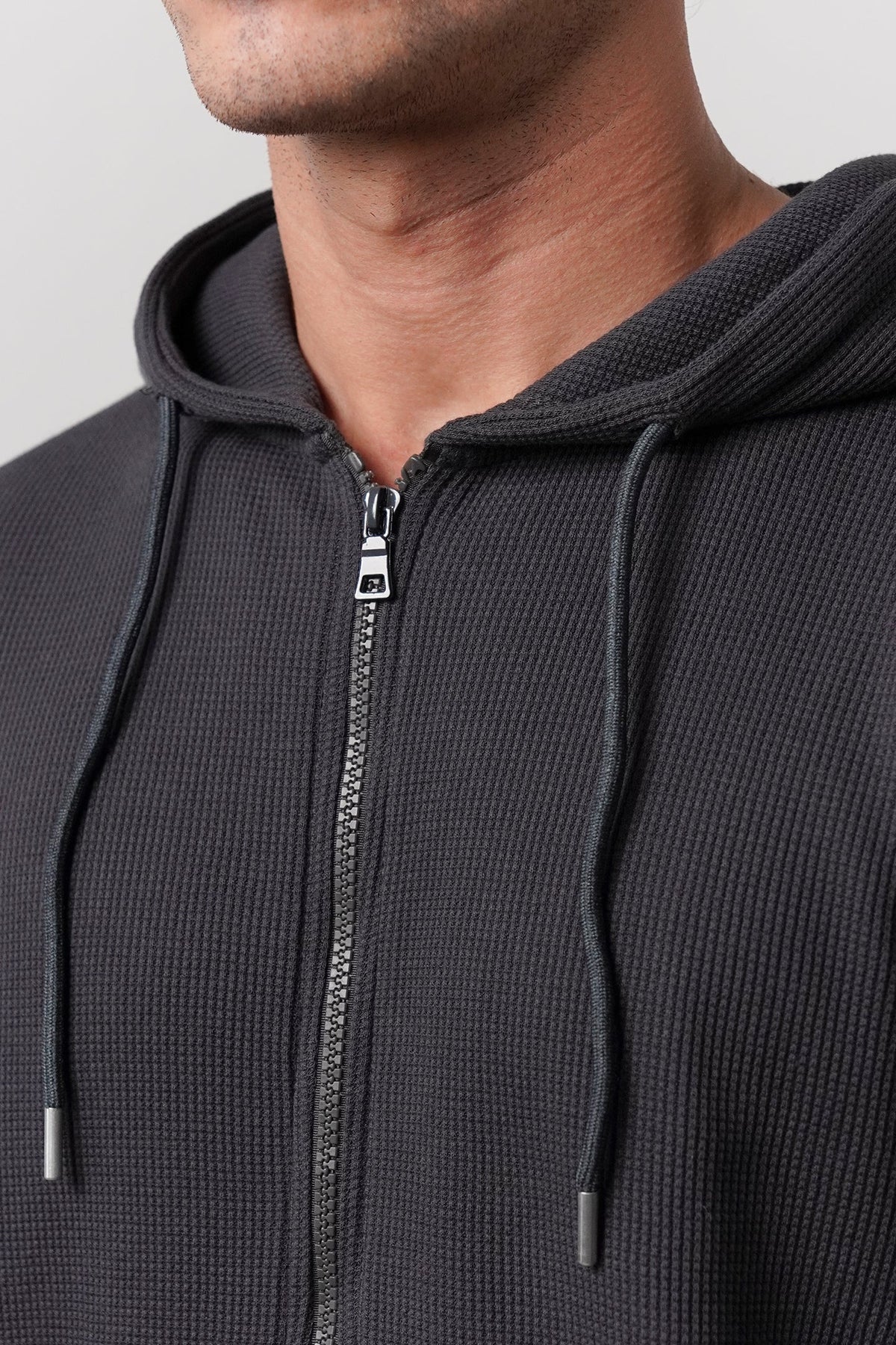 Textured Zipper Hoodie - Charcoal Grey - FA