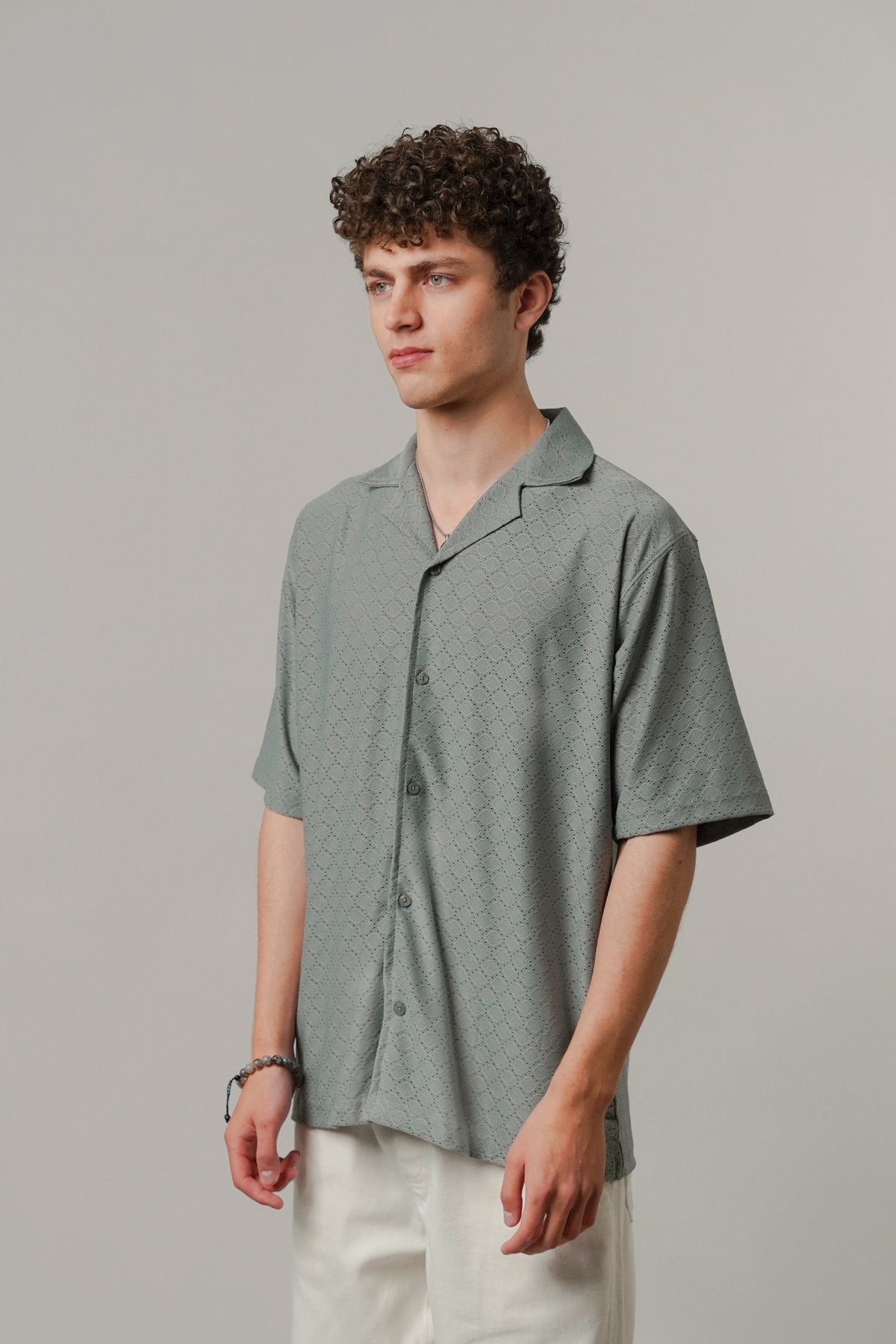 Textured Cuban Shirt - Sage Green