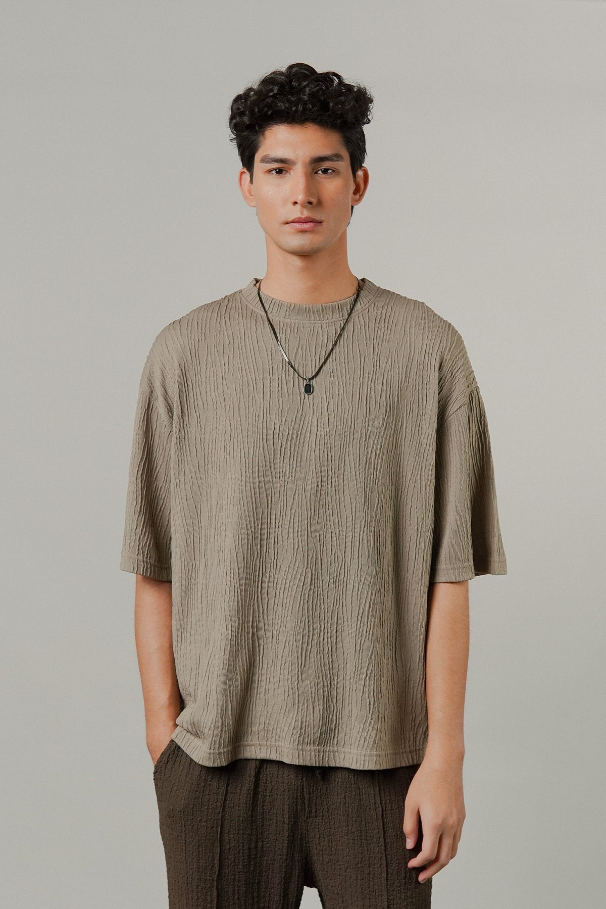 Oversized Textured Tee - Taupe