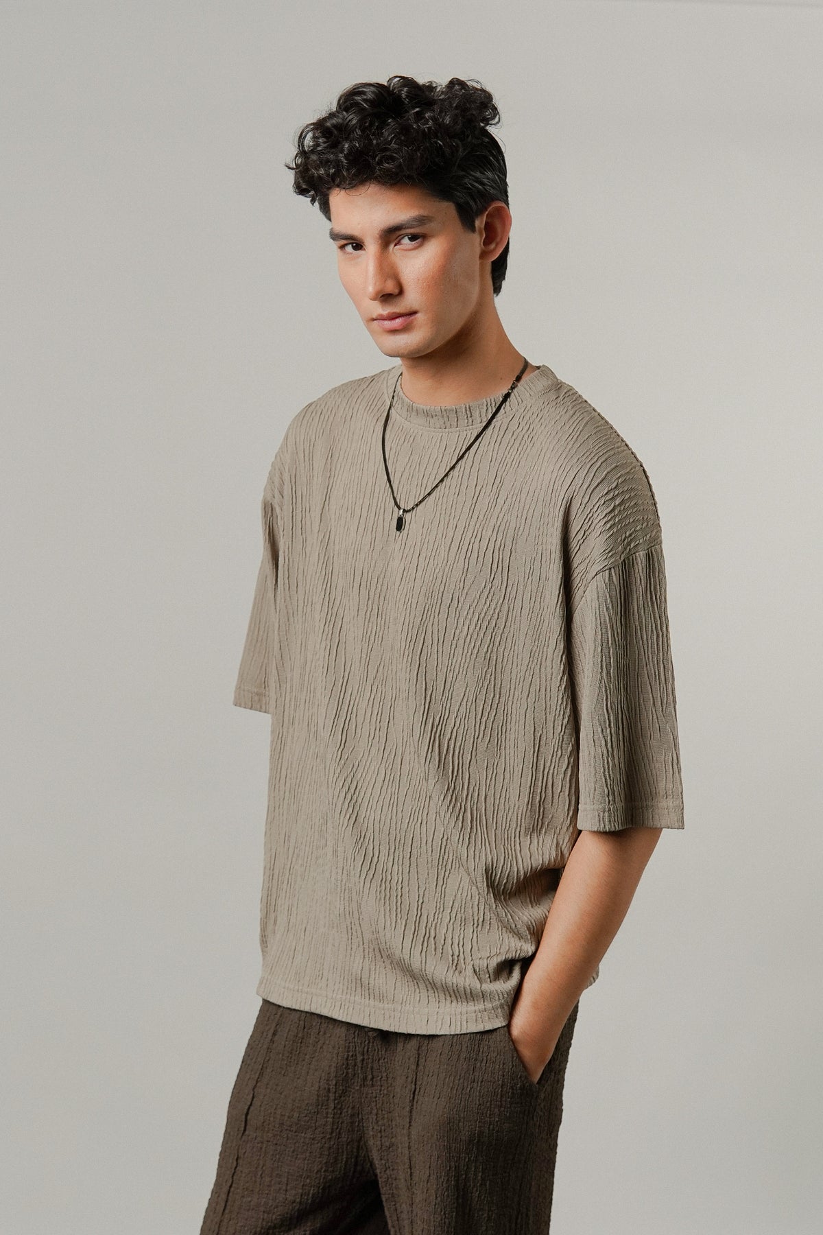 Oversized Textured Tee - Taupe