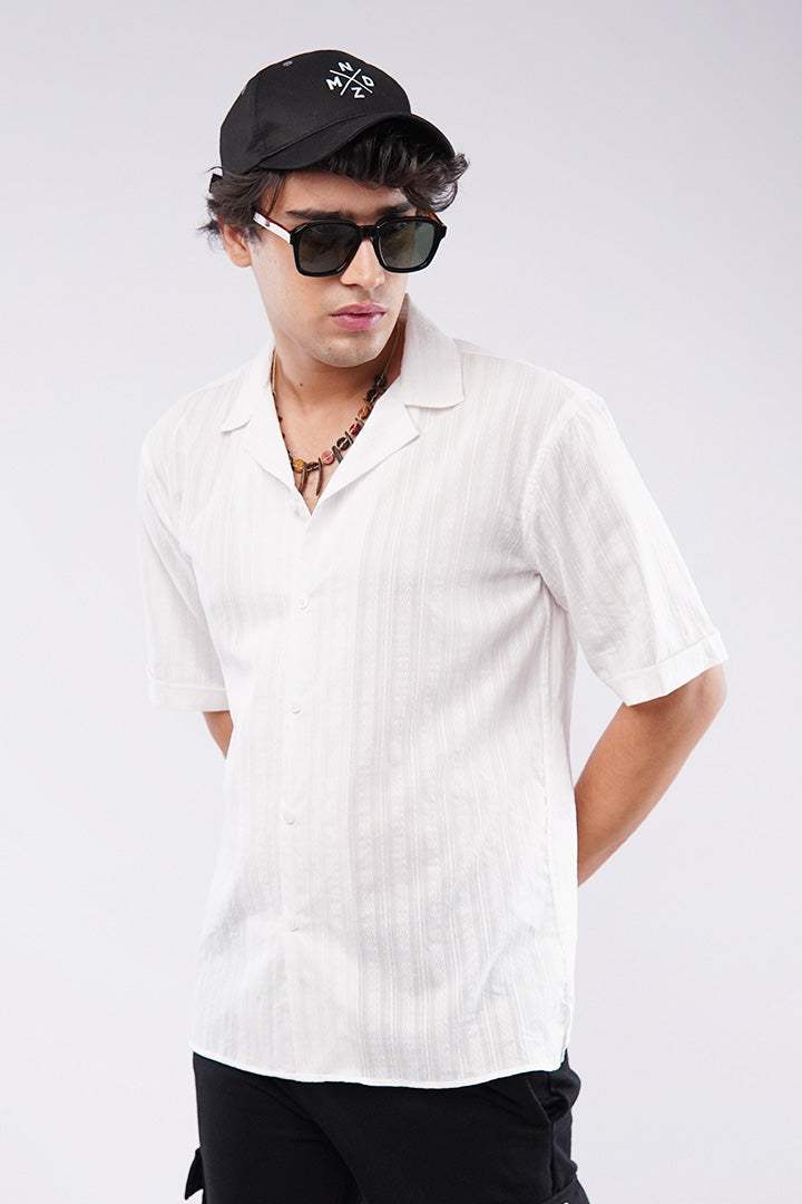 Striped Texture Cuban Shirt - White - FA